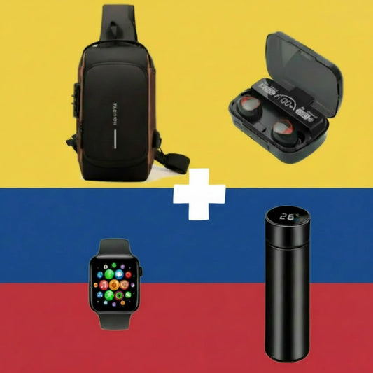 Combo Reloj Inteligente + Bolso Canguro + Audífonos+ Termo Digital ⌚🎒🎧🥤